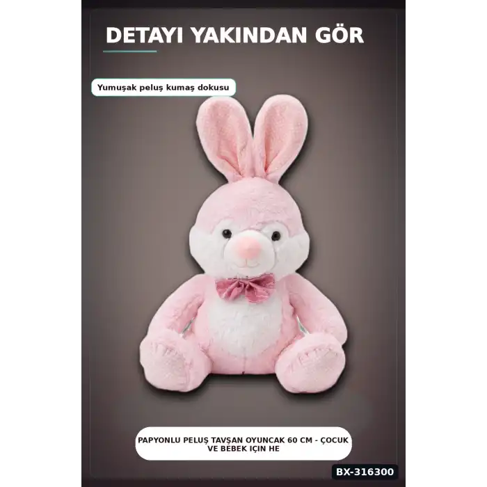 Papyonlu Peluş Tavşan Oyuncak 60 cm - Çocuk ve Bebek Için Hediye Figür BX-316300