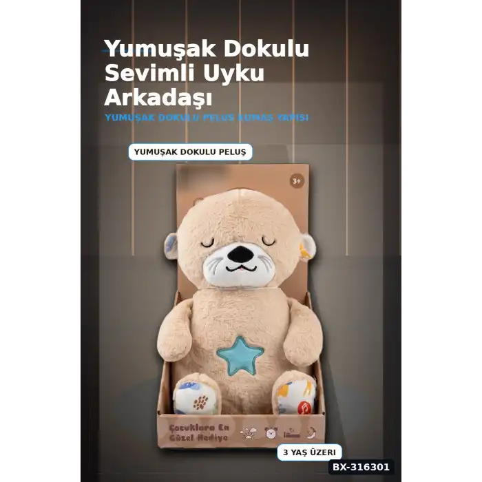 Işıklı Müzikli Peluş Oyuncak 28 cm Nefes Alan Hareketli Sakinleştirici Uyku Arkadaşı BX-316301