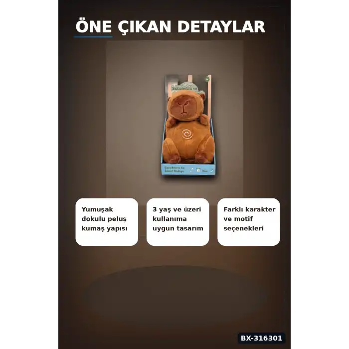 Işıklı Müzikli Peluş Oyuncak 28 cm Nefes Alan Hareketli Sakinleştirici Uyku Arkadaşı BX-316301