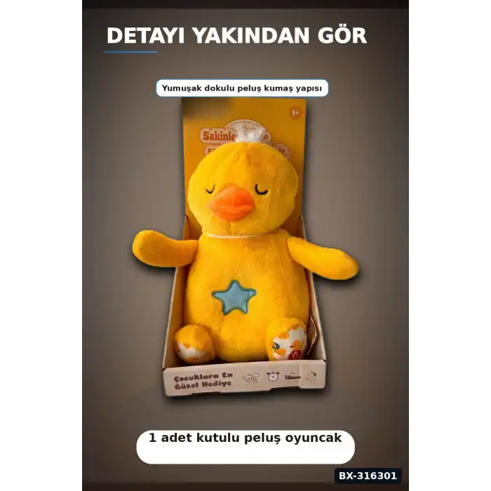 Işıklı Müzikli Peluş Oyuncak 28 cm Nefes Alan Hareketli Sakinleştirici Uyku Arkadaşı BX-316301
