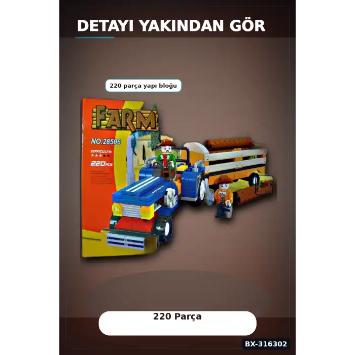 Ausini Çiftlik Yapı Blok Seti 220 Parça - Traktör ve Römorklu Çocuk Oyuncak BX-316302