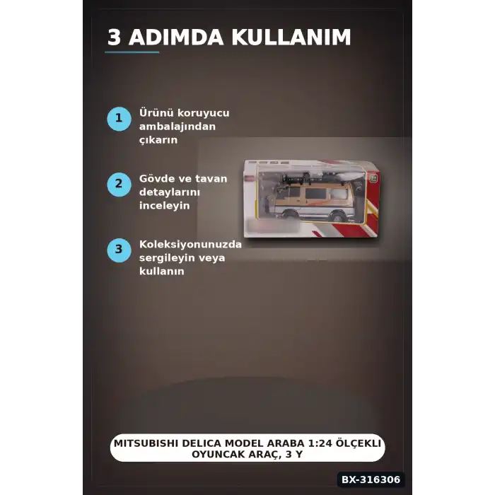 Mitsubishi Delica Model Araba 1:24 Ölçekli Oyuncak Araç, 3 Yaş ve Üzeri BX-316306