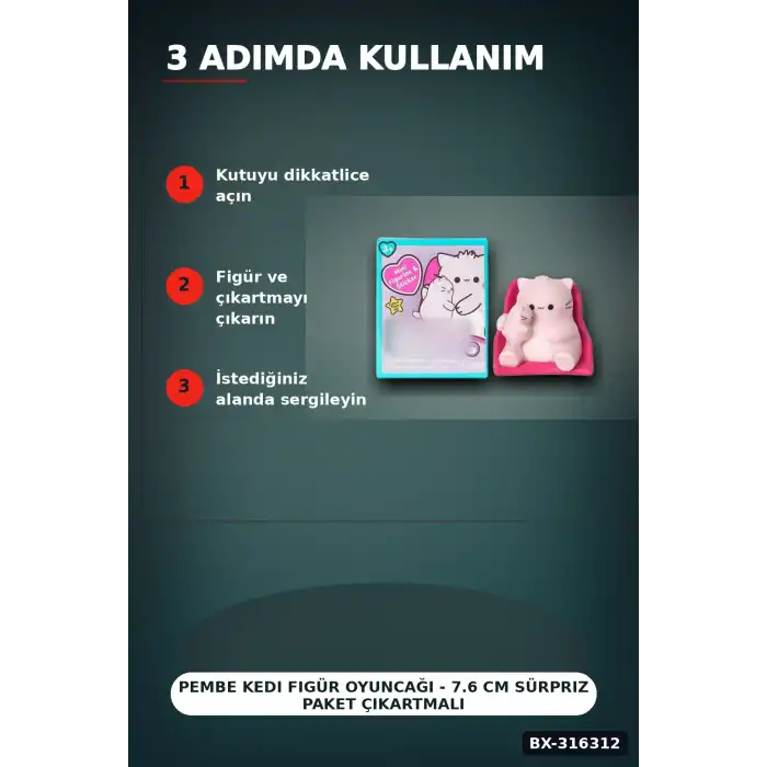Pembe Kedi Figür Oyuncağı - 7.6 cm Sürpriz Paket Çıkartmalı Koleksiyonluk BX-316312