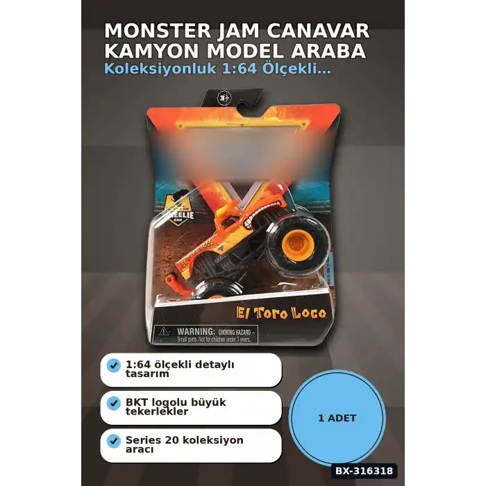 Monster Jam Canavar Kamyon Model Araba 1:64 Ölçekli Tekli Oyuncak Araç BX-316318