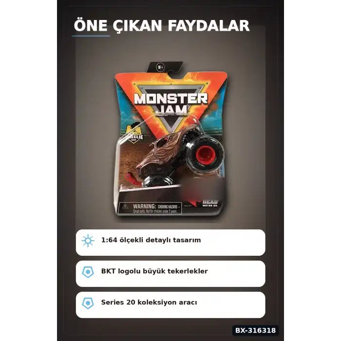 Monster Jam Canavar Kamyon Model Araba 1:64 Ölçekli Tekli Oyuncak Araç BX-316318