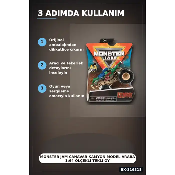 Monster Jam Canavar Kamyon Model Araba 1:64 Ölçekli Tekli Oyuncak Araç BX-316318