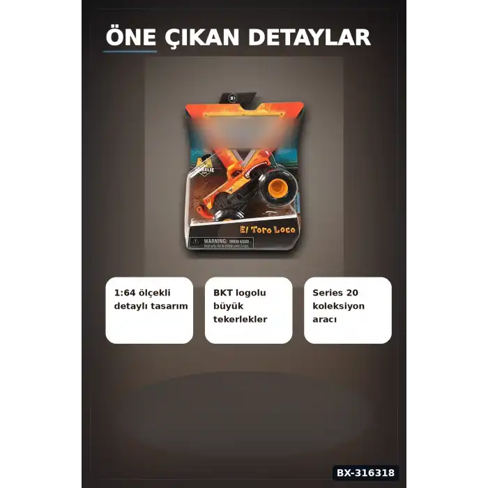 Monster Jam Canavar Kamyon Model Araba 1:64 Ölçekli Tekli Oyuncak Araç BX-316318