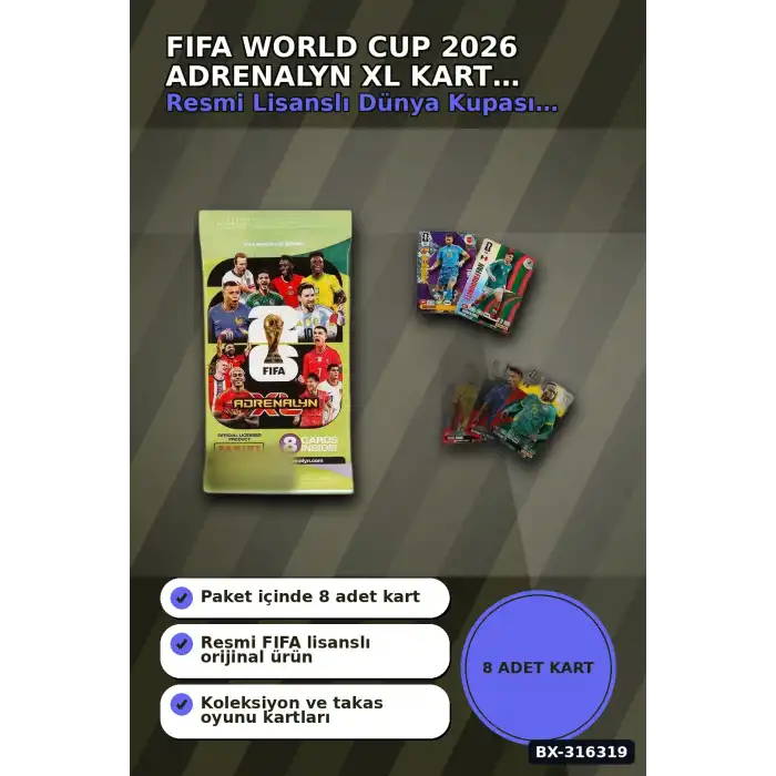 FIFA World Cup 2026 Futbolcu Kartı Adrenalyn XL Koleksiyon Oyunu 8 Adet BX-316319