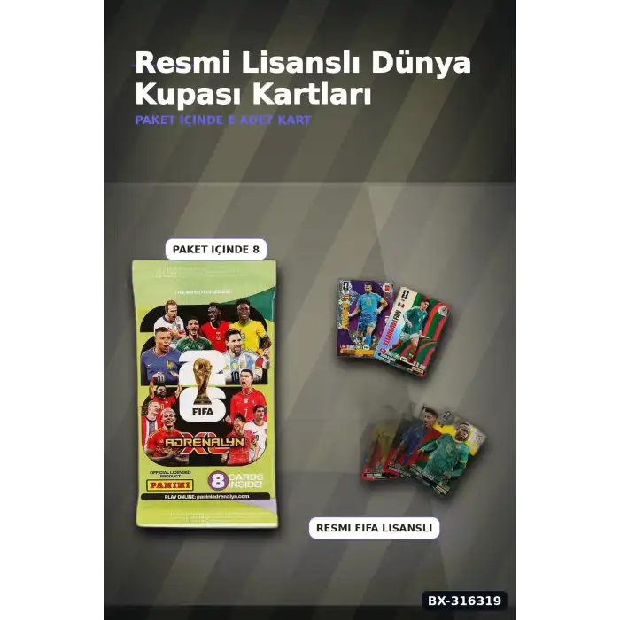 FIFA World Cup 2026 Futbolcu Kartı Adrenalyn XL Koleksiyon Oyunu 8 Adet BX-316319