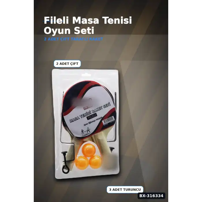 Masa Tenisi Raket Seti Fileli Pinpon Raketi - 2 Raket 3 Top 1 File Ayak BX-316334