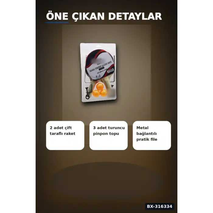 Masa Tenisi Raket Seti Fileli Pinpon Raketi - 2 Raket 3 Top 1 File Ayak BX-316334