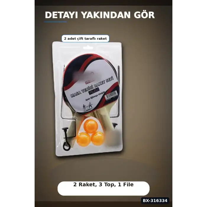 Masa Tenisi Raket Seti Fileli Pinpon Raketi - 2 Raket 3 Top 1 File Ayak BX-316334