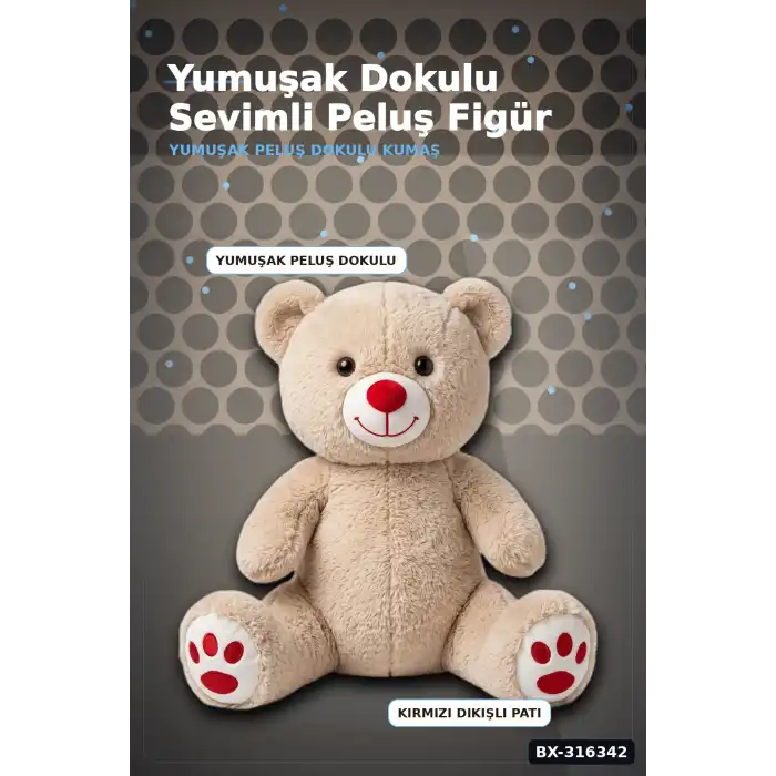 Oturan Ayı Peluş Oyuncak 50 cm Boyutunda Sevimli Çocuk ve Bebek Hediyesi BX-316342