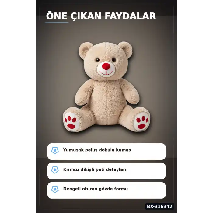 Oturan Ayı Peluş Oyuncak 50 cm Boyutunda Sevimli Çocuk ve Bebek Hediyesi BX-316342