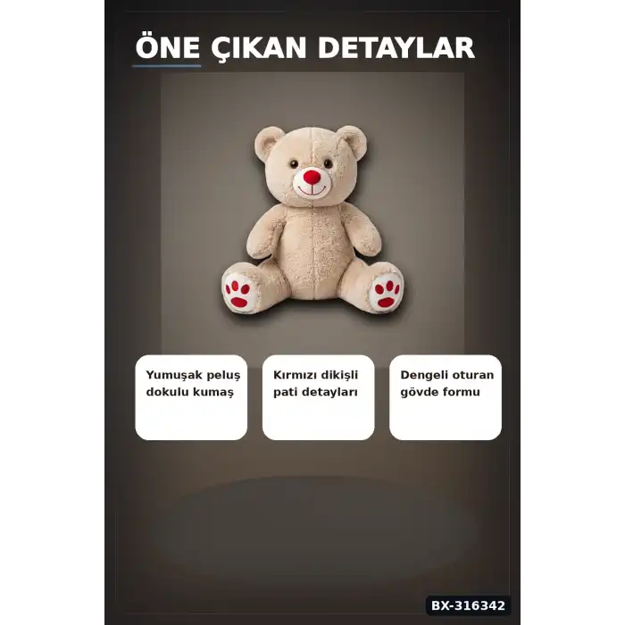 Oturan Ayı Peluş Oyuncak 50 cm Boyutunda Sevimli Çocuk ve Bebek Hediyesi BX-316342