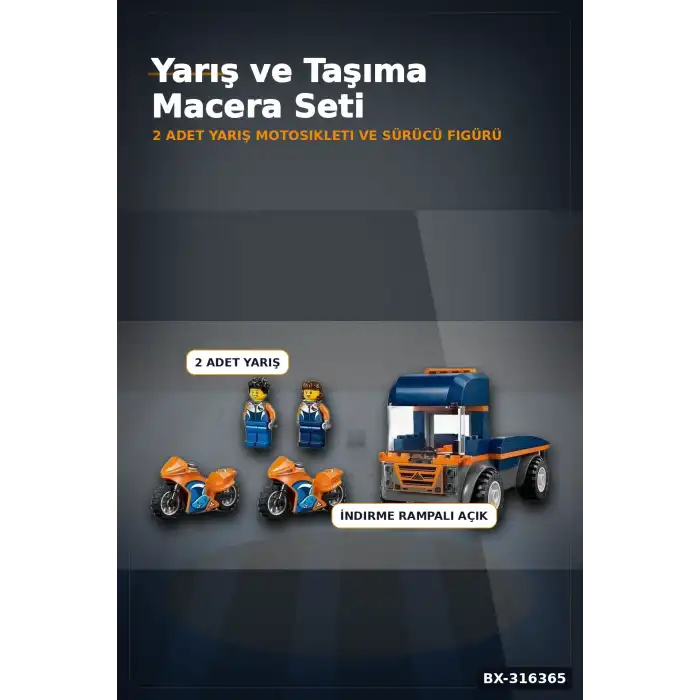 Motosiklet Taşıyıcı Kamyon Yapım Seti 88 Parça 2 Figürlü 4 Yaş Üzeri Çocuk Oyuncağı BX-316365