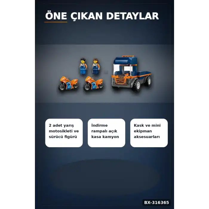 Motosiklet Taşıyıcı Kamyon Yapım Seti 88 Parça 2 Figürlü 4 Yaş Üzeri Çocuk Oyuncağı BX-316365