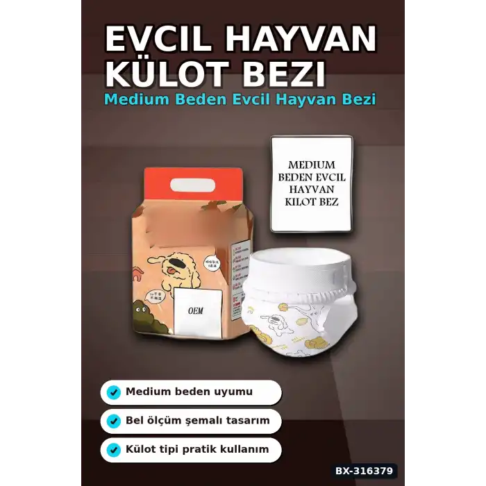 Evcil Hayvan Külot Bezi M Beden, 6-11 kg Sızdırmaz Cırt Cırtlı Köpek Hijyen Bezi BX-316379