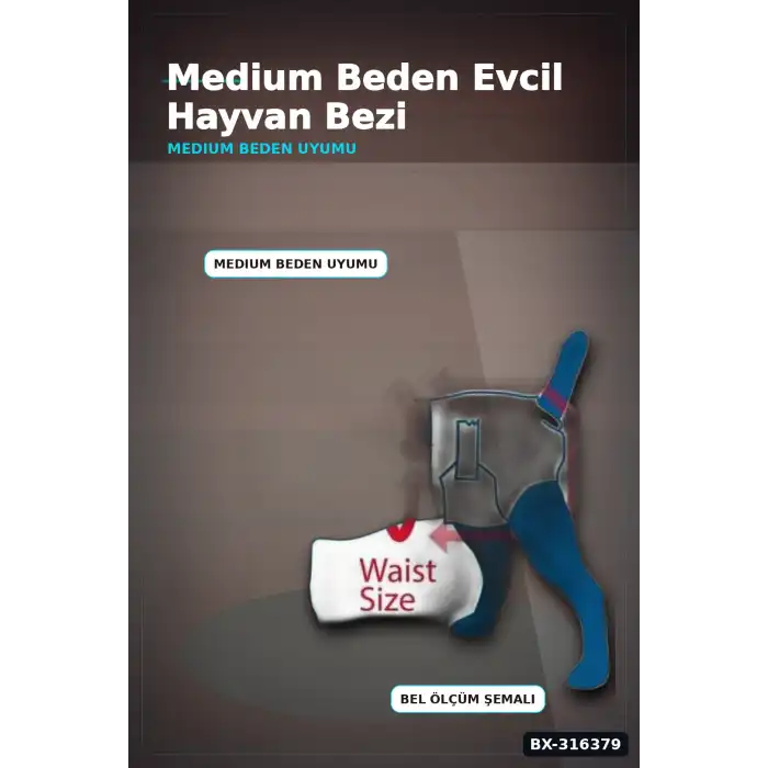 Evcil Hayvan Külot Bezi M Beden, 6-11 kg Sızdırmaz Cırt Cırtlı Köpek Hijyen Bezi BX-316379