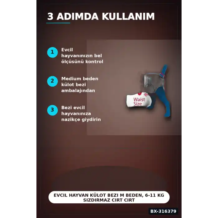 Evcil Hayvan Külot Bezi M Beden, 6-11 kg Sızdırmaz Cırt Cırtlı Köpek Hijyen Bezi BX-316379