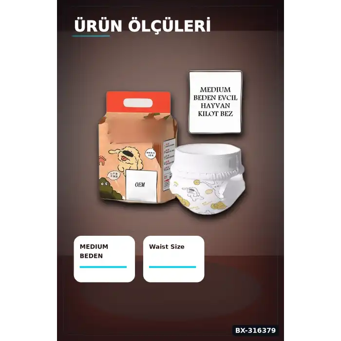 Evcil Hayvan Külot Bezi M Beden, 6-11 kg Sızdırmaz Cırt Cırtlı Köpek Hijyen Bezi BX-316379