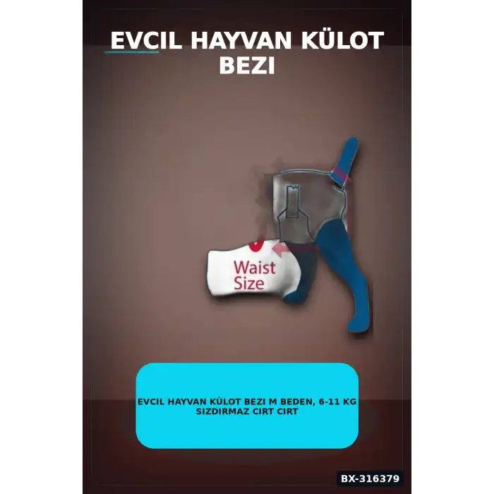 Evcil Hayvan Külot Bezi M Beden, 6-11 kg Sızdırmaz Cırt Cırtlı Köpek Hijyen Bezi BX-316379