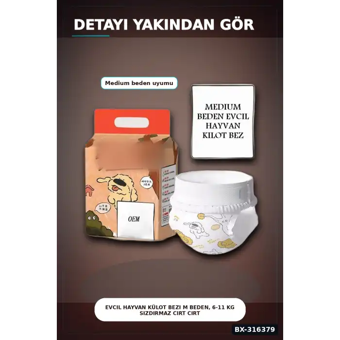 Evcil Hayvan Külot Bezi M Beden, 6-11 kg Sızdırmaz Cırt Cırtlı Köpek Hijyen Bezi BX-316379