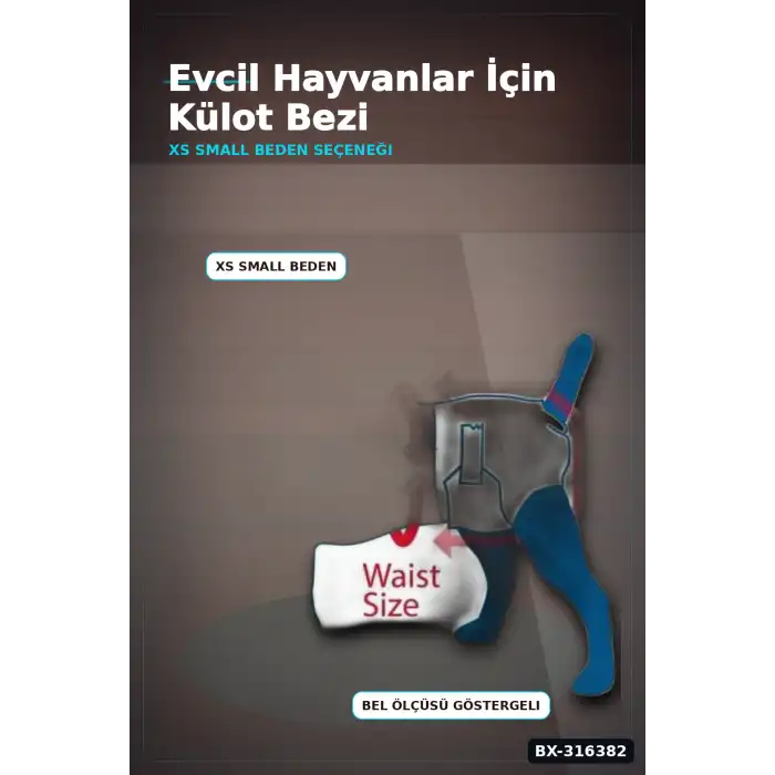 Kedi Köpek Külot Bezi XS Beden 2-4 kg Cırt Cırtlı Sızdırmaz Hasta Bezi BX-316382