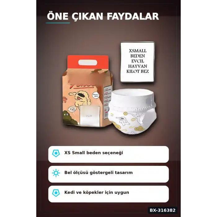 Kedi Köpek Külot Bezi XS Beden 2-4 kg Cırt Cırtlı Sızdırmaz Hasta Bezi BX-316382