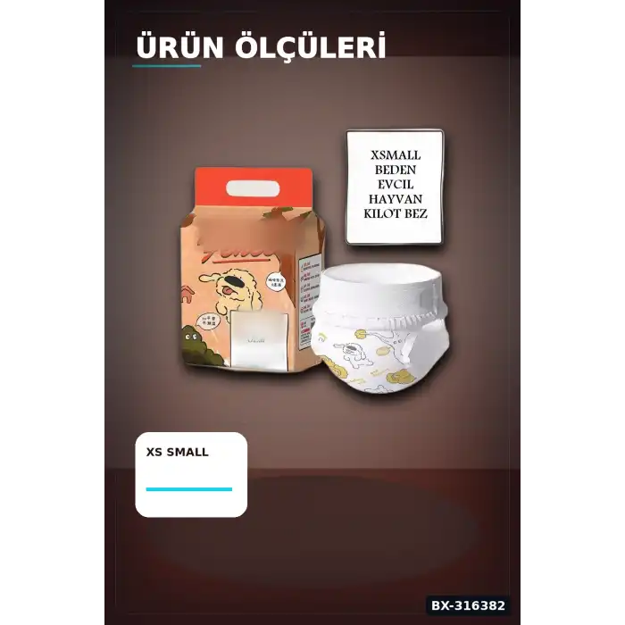 Kedi Köpek Külot Bezi XS Beden 2-4 kg Cırt Cırtlı Sızdırmaz Hasta Bezi BX-316382