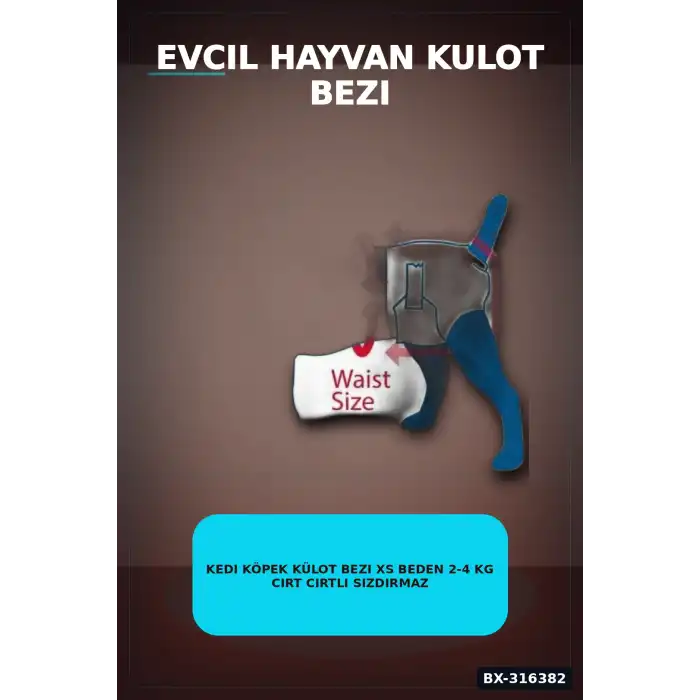 Kedi Köpek Külot Bezi XS Beden 2-4 kg Cırt Cırtlı Sızdırmaz Hasta Bezi BX-316382