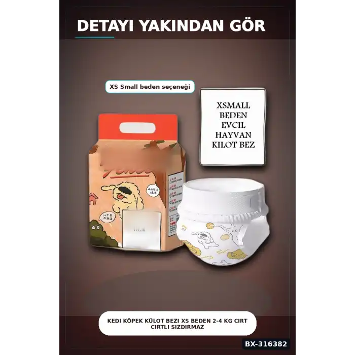 Kedi Köpek Külot Bezi XS Beden 2-4 kg Cırt Cırtlı Sızdırmaz Hasta Bezi BX-316382