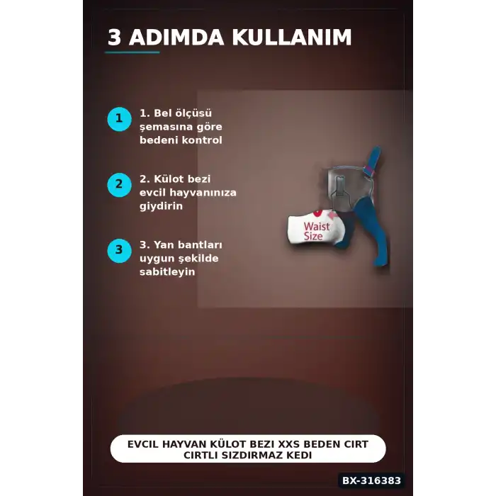 Evcil Hayvan Külot Bezi XXS Beden Cırt Cırtlı Sızdırmaz Kedi Köpek Bezi BX-316383