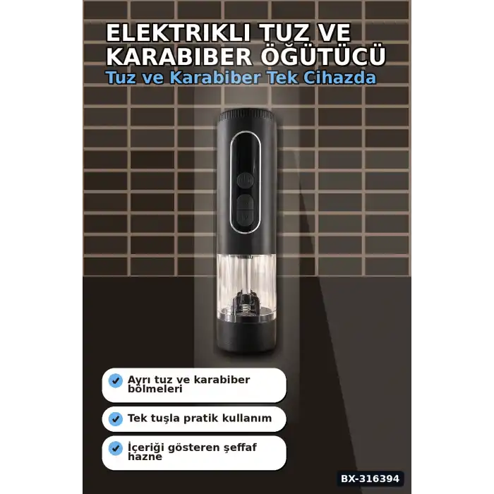 Tuz ve Karabiber Öğütücü Şarjlı Çift Hazneli LED Ekranlı 900 mAh Model BX-316394