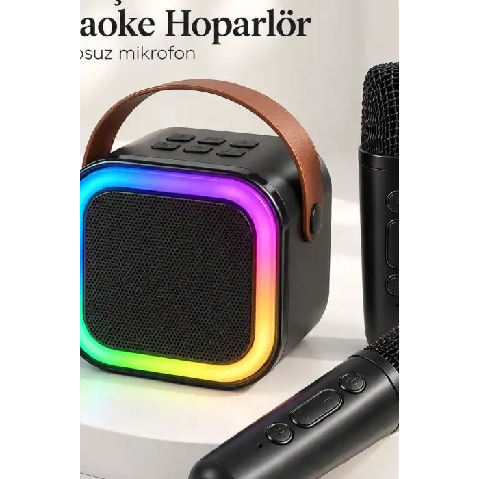 Karaoke Ses Sistemi 2 Kablosuz Mikrofonlu Bluetooth Hoparlör LED Işıklı BX-316403
