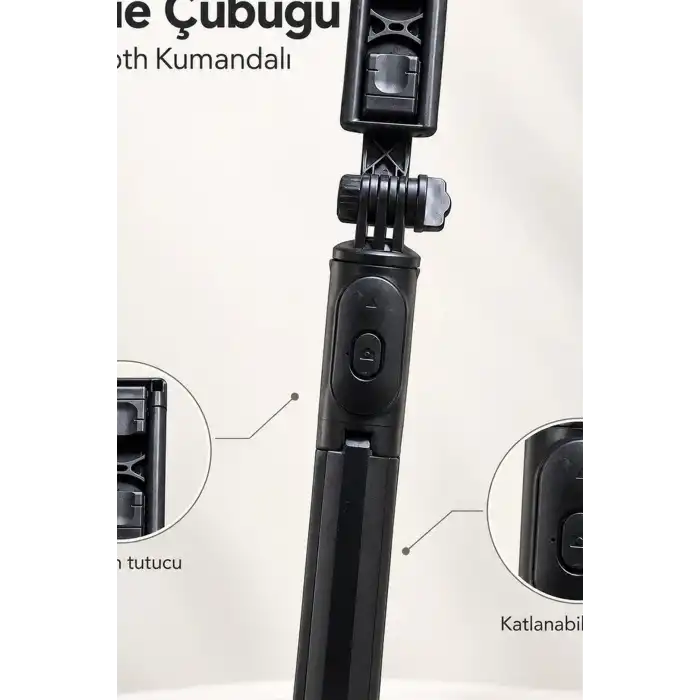 Telefon Selfie Çubuğu Bluetooth Kumandalı Katlanabilir Gövde Yatay Dikey Çekim BX-316414