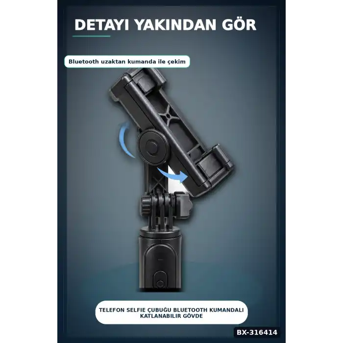 Telefon Selfie Çubuğu Bluetooth Kumandalı Katlanabilir Gövde Yatay Dikey Çekim BX-316414