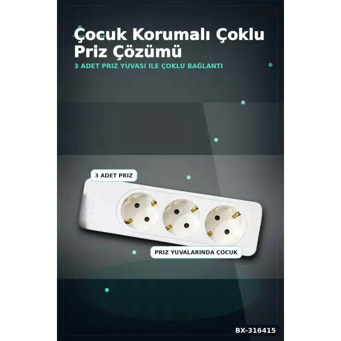 3lü Grup Priz Çocuk Korumalı Klemensli 16A 250V Topraklı 2P+E Çoklu Priz BX-316415