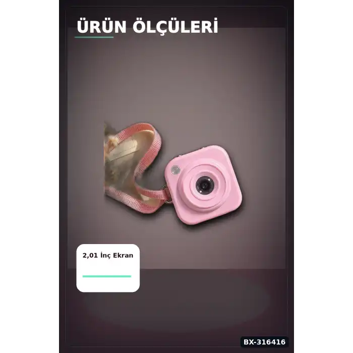 Mini Dijital Fotoğraf Makinesi 2,01 İnç Ekran Type C Şarjlı Pembe Cep Boy BX-316416
