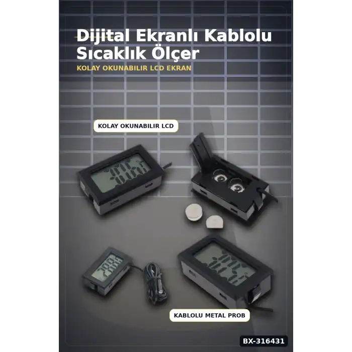 Dijital Termometre Problu Su Geçirmez Sıcaklık Ölçer Akvaryum ve Gıda Derecesi BX-316431