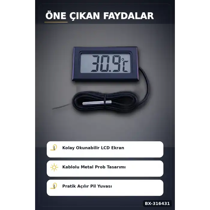Dijital Termometre Problu Su Geçirmez Sıcaklık Ölçer Akvaryum ve Gıda Derecesi BX-316431