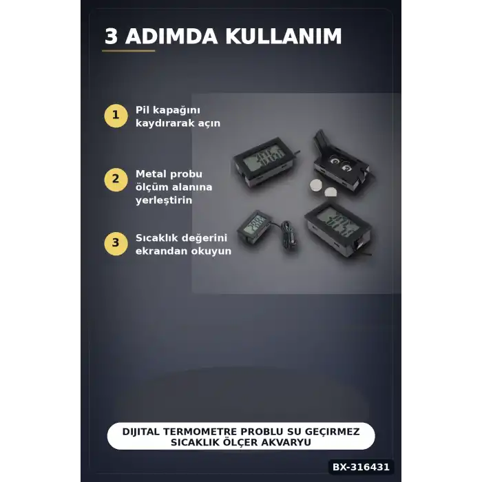 Dijital Termometre Problu Su Geçirmez Sıcaklık Ölçer Akvaryum ve Gıda Derecesi BX-316431