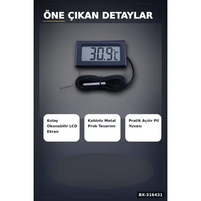 Dijital Termometre Problu Su Geçirmez Sıcaklık Ölçer Akvaryum ve Gıda Derecesi BX-316431
