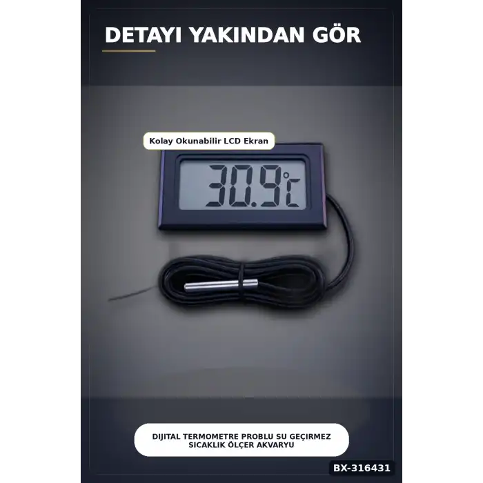 Dijital Termometre Problu Su Geçirmez Sıcaklık Ölçer Akvaryum ve Gıda Derecesi BX-316431