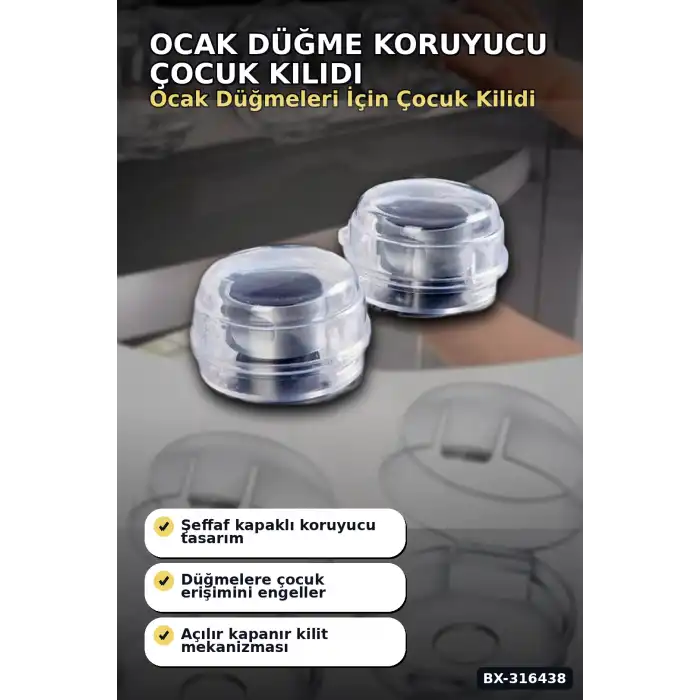 Ocak Düğme Koruyucu Çocuk Güvenlik Kilidi Isıya Dayanıklı Emniyet Kapağı 2 Adet BX-316438