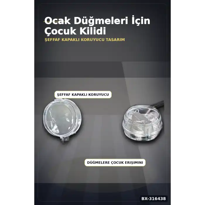 Ocak Düğme Koruyucu Çocuk Güvenlik Kilidi Isıya Dayanıklı Emniyet Kapağı 2 Adet BX-316438
