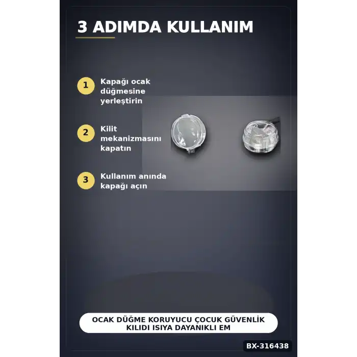 Ocak Düğme Koruyucu Çocuk Güvenlik Kilidi Isıya Dayanıklı Emniyet Kapağı 2 Adet BX-316438