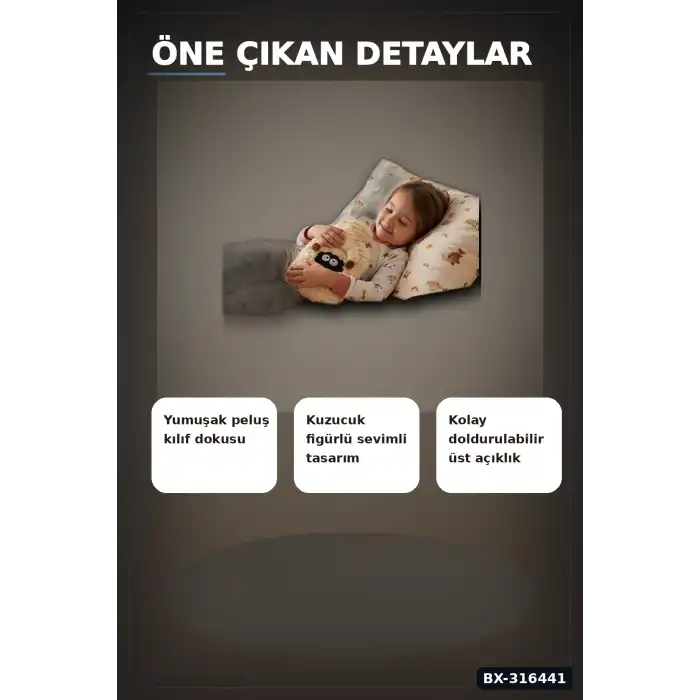 Peluş Sıcak Su Torbası 1 Lt - Kuzucuk Figürlü Yumuşak Kılıflı Termal Torba BX-316441