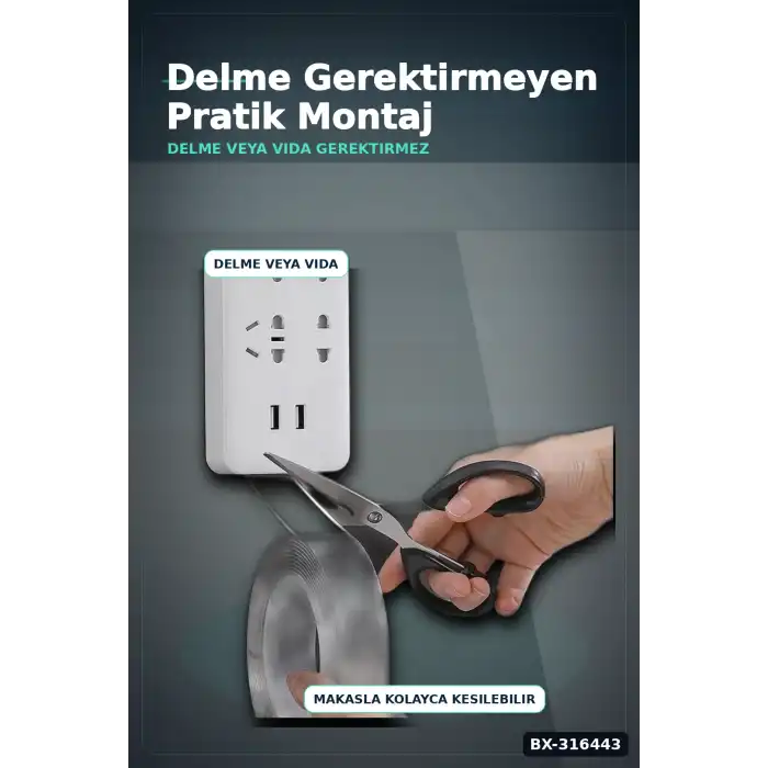 Nano Bant Çift Taraflı Su Geçirmez Güçlü Tutucu Montaj Bandı 2 m x 3 cm BX-316443
