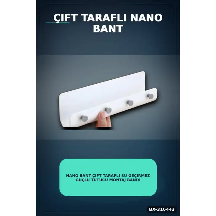 Nano Bant Çift Taraflı Su Geçirmez Güçlü Tutucu Montaj Bandı 2 m x 3 cm BX-316443